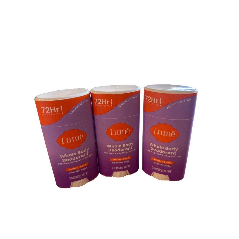 3 Pack Lume Smooth Solid Deodorant Lavender Sage (2.6oz) Full Size (READ)